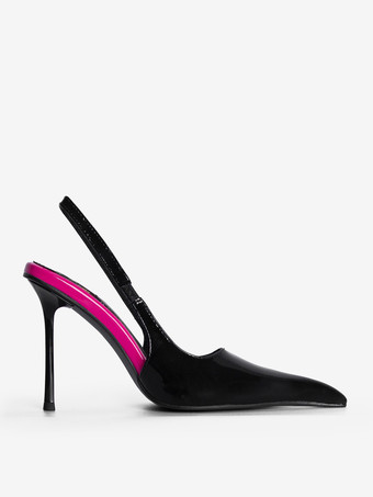 レディース ハイヒール ポインテッドトゥ カラーブロック スティレットヒール パンプス