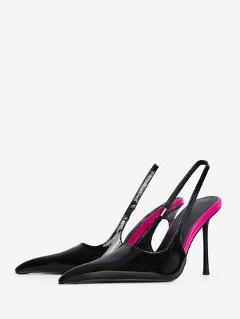 ブラック レディース ハイヒール ポインテッドトゥ カラーブロック スティレットヒール パンプス
