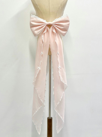 ピンクロココ調ロリータ 取り外し可能なアクセサリー ピンクのフリル リボン トレーンテール