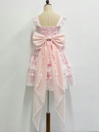 ロココ調ロリータ 取り外し可能なアクセサリー ピンクのフリル リボン トレーンテール