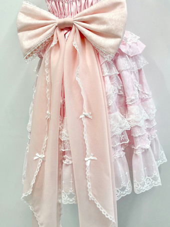 ロココ調ロリータ 取り外し可能なアクセサリー ピンクのフリル リボン トレーンテール