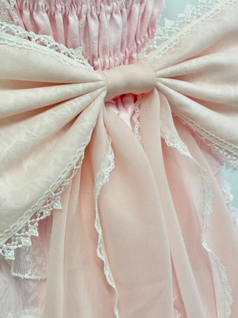 ロココ調ロリータ 取り外し可能なアクセサリー ピンクのフリル リボン トレーンテール