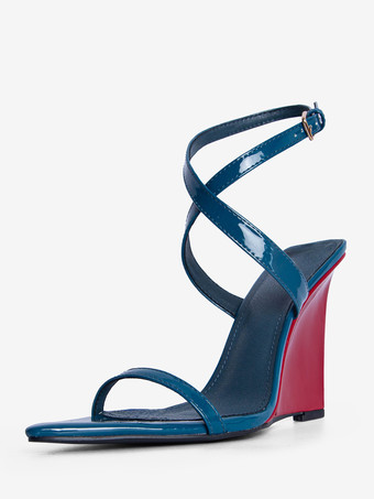 レディース ウェッジサンダル オープントゥ カラーブロック クリスクロスサンダル シューズ