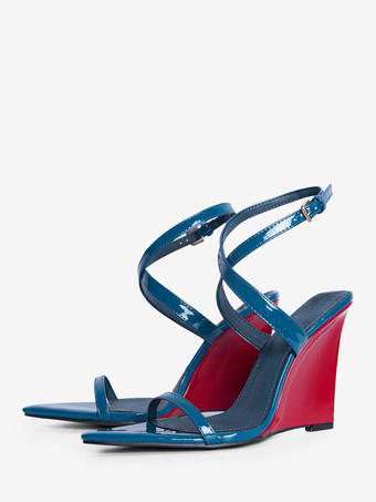 ティールレディース ウェッジサンダル オープントゥ カラーブロック クリスクロスサンダル シューズ