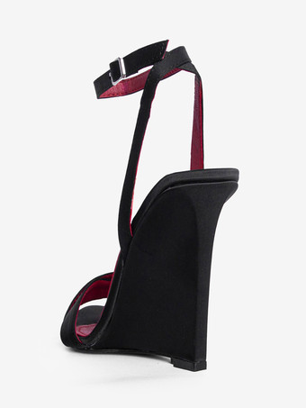 サテンウェッジサンダル オープントゥ クリスクロスサンダル レディース