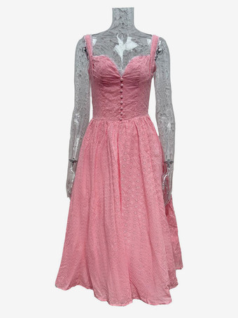 2025年夏のイベントにぴったりの、胸元が開いたVネックの刺繍入りミディ丈サンドレス