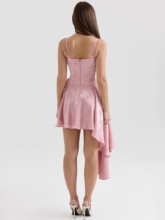 2025年夏向け、アシンメトリーヘムのジャカードミニパーティードレス