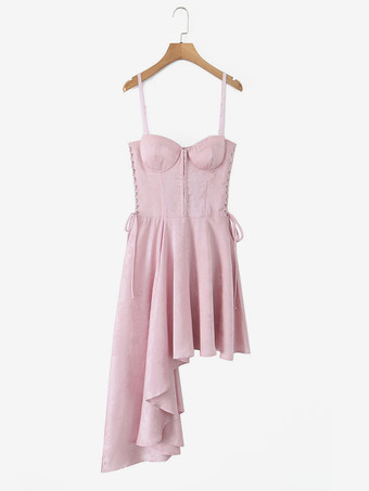 2025年夏向け、アシンメトリーヘムのジャカードミニパーティードレス