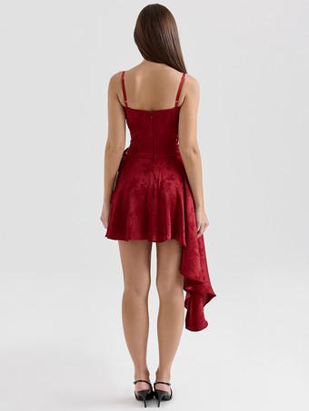 2025年夏向け、アシンメトリーヘムのジャカードミニパーティードレス