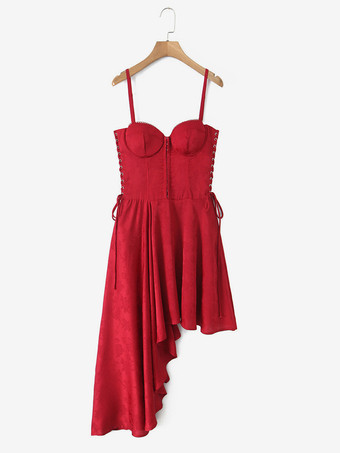 2025年夏向け、アシンメトリーヘムのジャカードミニパーティードレス