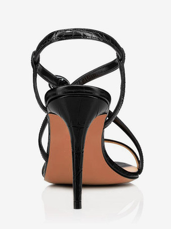 ブラックハイヒールサンダル レディース オープントゥ ストラップ パーティーシューズ