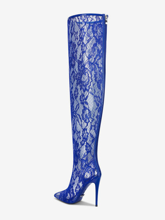 レースのセクシーなブーツ、ポインテッドトゥ、ハイヒール、サイハイブーツ