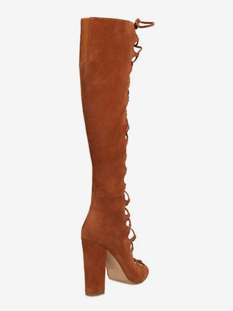 スエードグラディエーターサンダル オープントゥ カットアウト レースアップ チャンキーヒールサンダルシューズ