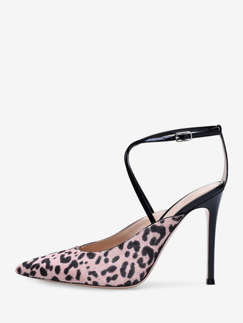 ピンク馬毛ハイヒール、ポインテッドトゥ、クリスクロスパンプス