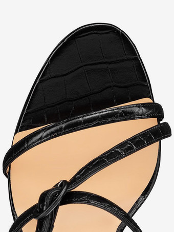 ブラックハイヒールサンダル レディース オープントゥ ストラップ パーティーシューズ