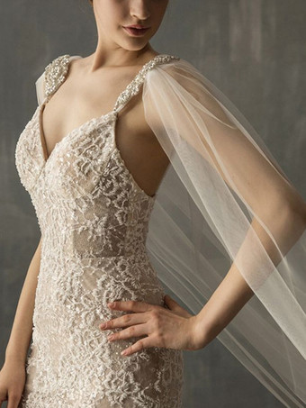 アイボリーウェディングラップ、ホワイトショール、チュールブライダルカバーアップ