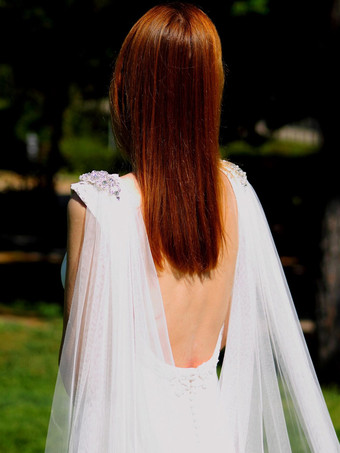 ウェディングラップ、ホワイトショール、チュールブライダルカバーアップ