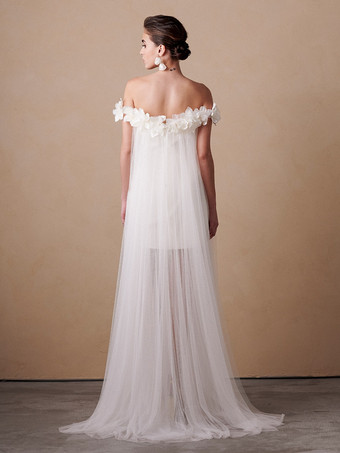 ショート丈ウェディングドレス Aライン バトーネック ノースリーブ 花柄 ブライダルガウン