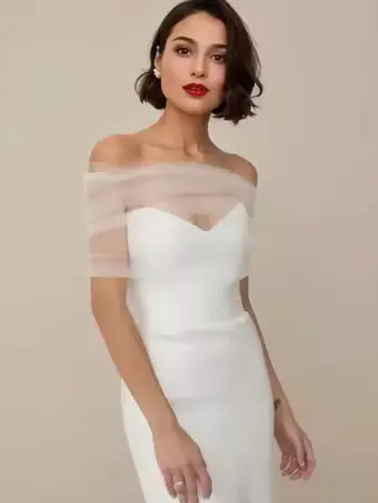 Wedding Wraps Ivory Long Sleeves Bateau Neck Shawls Tulle Buttons Bridal Cover  Ups - Milanoo.com