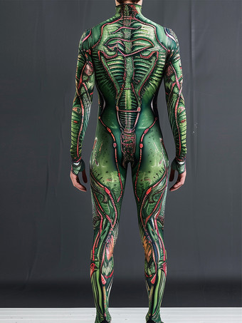 パターニング全身タイツ ハロウィン メンズ セクシー グリーン スネークプリント ジャンプスーツ ボディスーツ ダンサー シンガー ステージウェア コスチューム