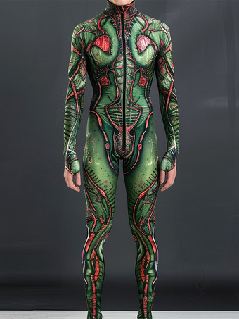 レッド パターニング全身タイツ ハロウィン メンズ セクシー グリーン スネークプリント ジャンプスーツ ボディスーツ ダンサー シンガー ステージウェア コスチューム