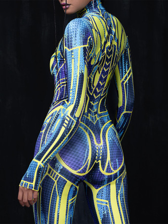 パターニング全身タイツ ハロウィン 大人用アニメキャラクターコスプレジャンプスーツ 3Dデジタルカラープリントボディスーツ キャットスーツ エアリアルヨガパフォーマンスステージ衣装