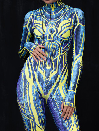 パターニング全身タイツ ハロウィン 大人用アニメキャラクターコスプレジャンプスーツ 3Dデジタルカラープリントボディスーツ キャットスーツ エアリアルヨガパフォーマンスステージ衣装