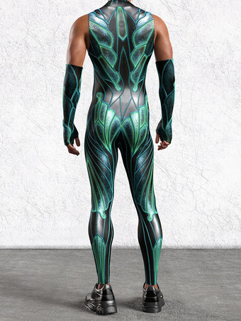 パターニング全身タイツ ハロウィン メンズ セクシー グリーン プリント ジャンプスーツ ボディスーツ ダンサー シンガー ステージウェア コスチューム
