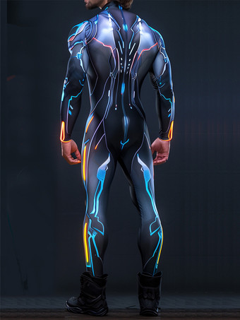 パターニング全身タイツ ハロウィン サイバーパンク メンズ ジャンプスーツ メカニカルアーマー コスプレ衣装 スチームパンク 伸縮性ボディスーツ ロンパース
