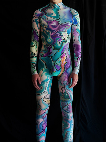 パープル パターニング全身タイツ ハロウィン サイバーパンク メンズ ジャンプスーツ メカニカルアーマー コスプレ衣装 スチームパンク 伸縮性ボディスーツ ロンパース