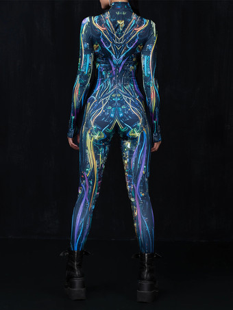 グリーン パターニング全身タイツ ハロウィン ボディスーツ キャットスーツ 大人用 アニメキャラクター コスプレ ジャンプスーツ 3D デジタルカラープリント エアリアルヨガ パフォーマンス ステージ衣装