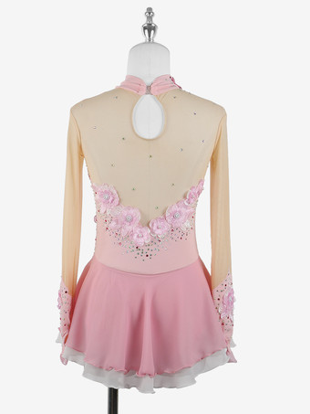 女の子用アップリケ付きアイススケートダンスコスチューム、シンプルでゆったりとした女性用フィギュアスケート競技ドレス、体操レオタード