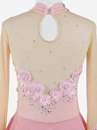 女の子用アップリケ付きアイススケートダンスコスチューム、シンプルでゆったりとした女性用フィギュアスケート競技ドレス、体操レオタード