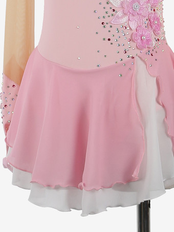 女の子用アップリケ付きアイススケートダンスコスチューム、シンプルでゆったりとした女性用フィギュアスケート競技ドレス、体操レオタード