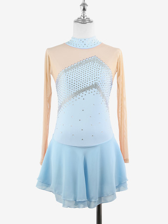 ライトスカイブルースケートコスチューム 女の子 レディース プロフィギュアスケート競技ドレス タートルネック バレリーナ衣装