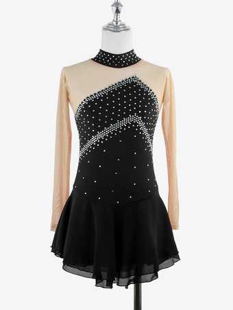 ブラック スケートコスチューム 女の子 レディース プロフィギュアスケート競技ドレス タートルネック バレリーナ衣装