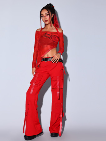 ジャズダンスコスチューム レディース スリーピーススーツ パンツ 帽子 ダンスウェアセット