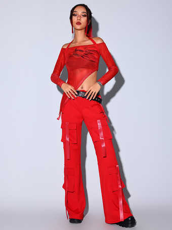 ジャズダンスコスチューム レディース スリーピーススーツ パンツ 帽子 ダンスウェアセット