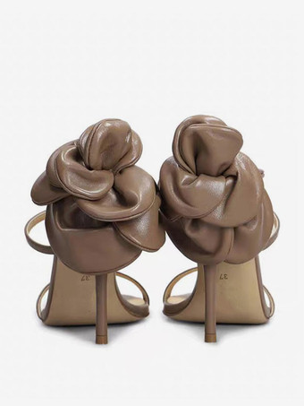 ハイヒールサンダル レディース オープントゥ ストラップ フラワーディテール パーティーシューズ