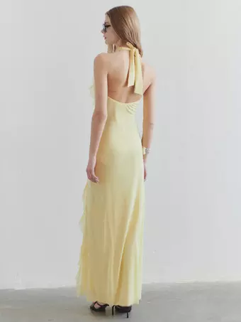 Butter Yellow Halter Neck Ruffled Maxi Dress For Summer Events 2026 -  Milanoo.com