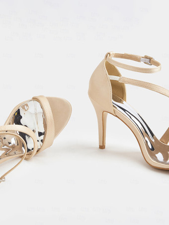 サテンのブライズメイドシューズ、オープントゥ、ストラップ付きハイヒール、パーティーシューズ