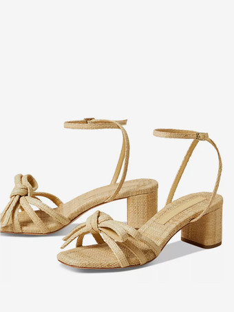 レディース チャンキーヒールサンダル リボン オープントゥ アンクルストラップサンダル シューズ