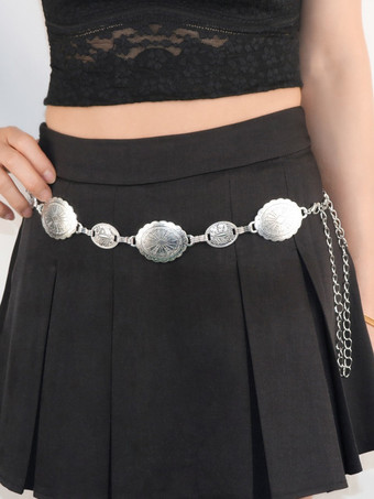 シルバー ボヘミアン風コインウエストチェーンヴィンテージベルト（レディース）2025