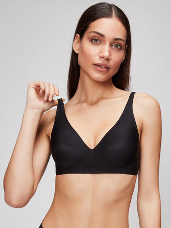 ブラック シームレスブラジャー 効果を最小限に抑える スリミング下着 深いVネック ワイヤレス 圧縮サポート 薄型 ソフトサポート 快適 ライト アプリコット ポリエステル ランジェリー