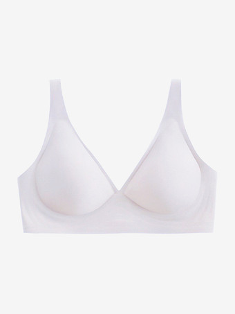 ホワイト シームレスブラジャー 効果を最小限に抑える スリミング下着 深いVネック ワイヤレス 圧縮サポート 薄型 ソフトサポート 快適 ライト アプリコット ポリエステル ランジェリー