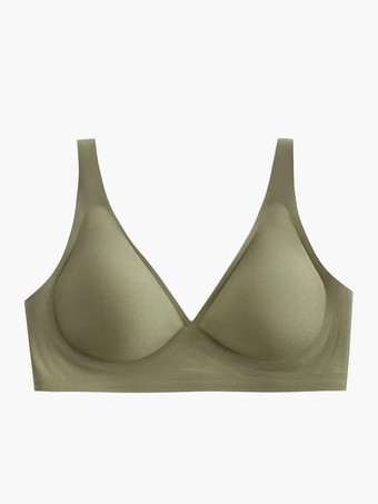 セージグリーンシームレスブラジャー 効果を最小限に抑える スリミング下着 深いVネック ワイヤレス 圧縮サポート 薄型 ソフトサポート 快適 ライト アプリコット ポリエステル ランジェリー