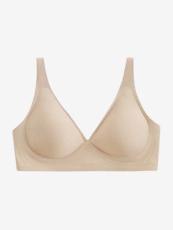シームレスブラジャー 効果を最小限に抑える スリミング下着 深いVネック ワイヤレス 圧縮サポート 薄型 ソフトサポート 快適 ライト アプリコット ポリエステル ランジェリー