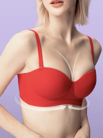 レッド フルカバーミニマイザーブラ、インビジブルストラップレスホルターネックブラ、ビスチェ、ブラックポリエステルランジェリー