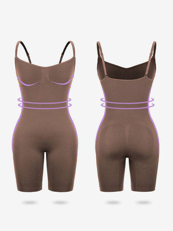 ワンピースボディシェイパー お腹シェイプ スリミングアームリフト 下着 ボディスーツ シェイプウェア ライトアプリコット ノースリーブ ストラップ ネックシェイプウェア