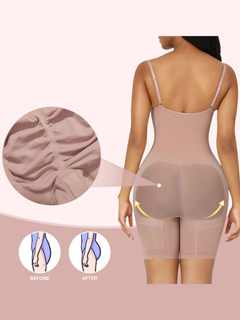 ワンピースボディシェイパー お腹シェイプ スリミングアームリフト 下着 ボディスーツ シェイプウェア ライトアプリコット ノースリーブ ストラップ ネックシェイプウェア